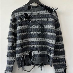 $850 - Balenciaga Grey Destroyed Fair Isle Sweater